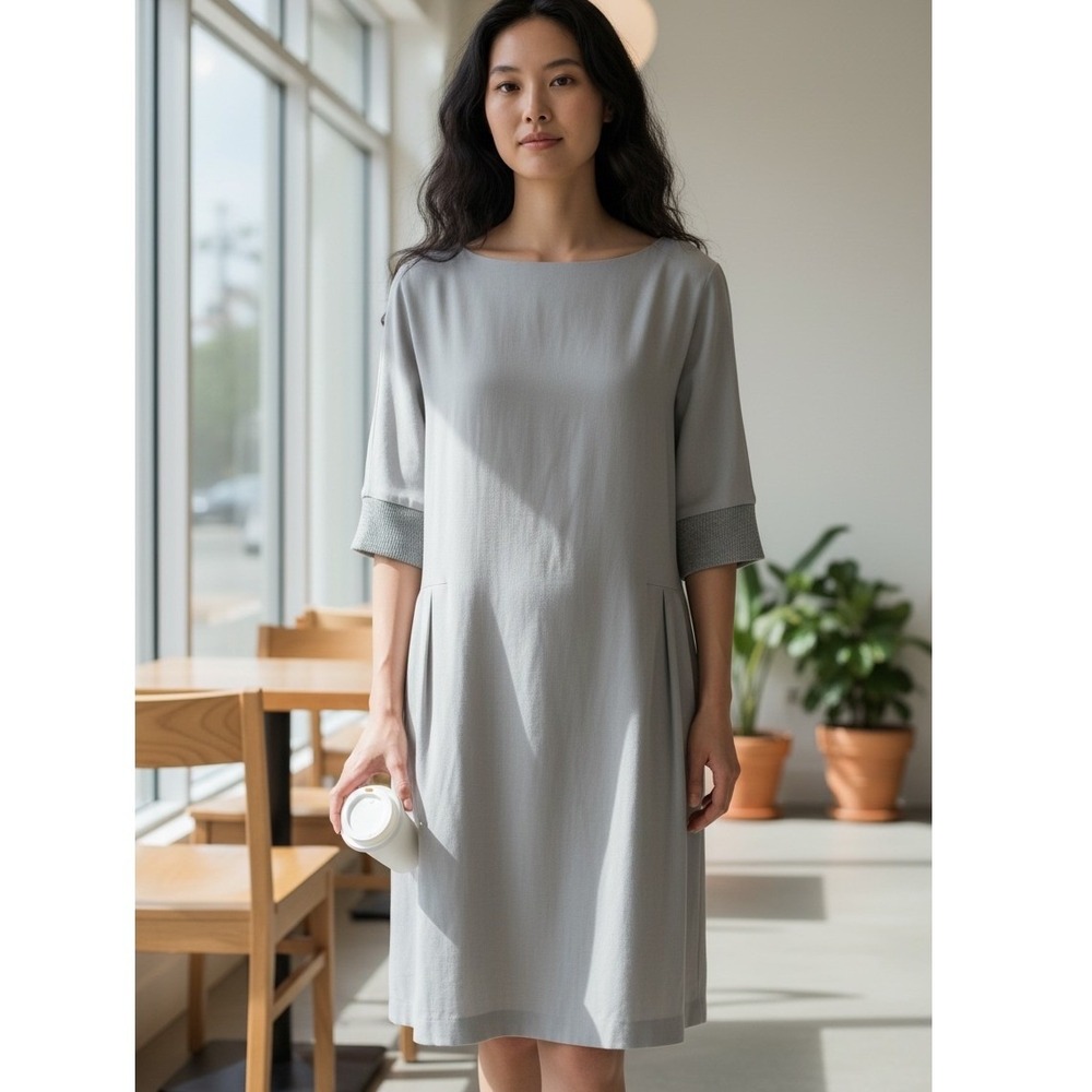 FABIANA FILIPPI Gray Wool Cashmere Dress New 10 Italy Minimalist Lagenlook NWT